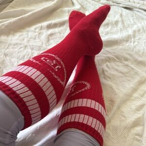 BARELY WORN Vintage PINK VS Preppy Sporty Knee Socks Y2K RARE - Red
